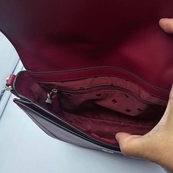 Kate Spade Blake Pebbled Leather Saddle Bag WKR00560 Cranberry - Picture 7 of 11